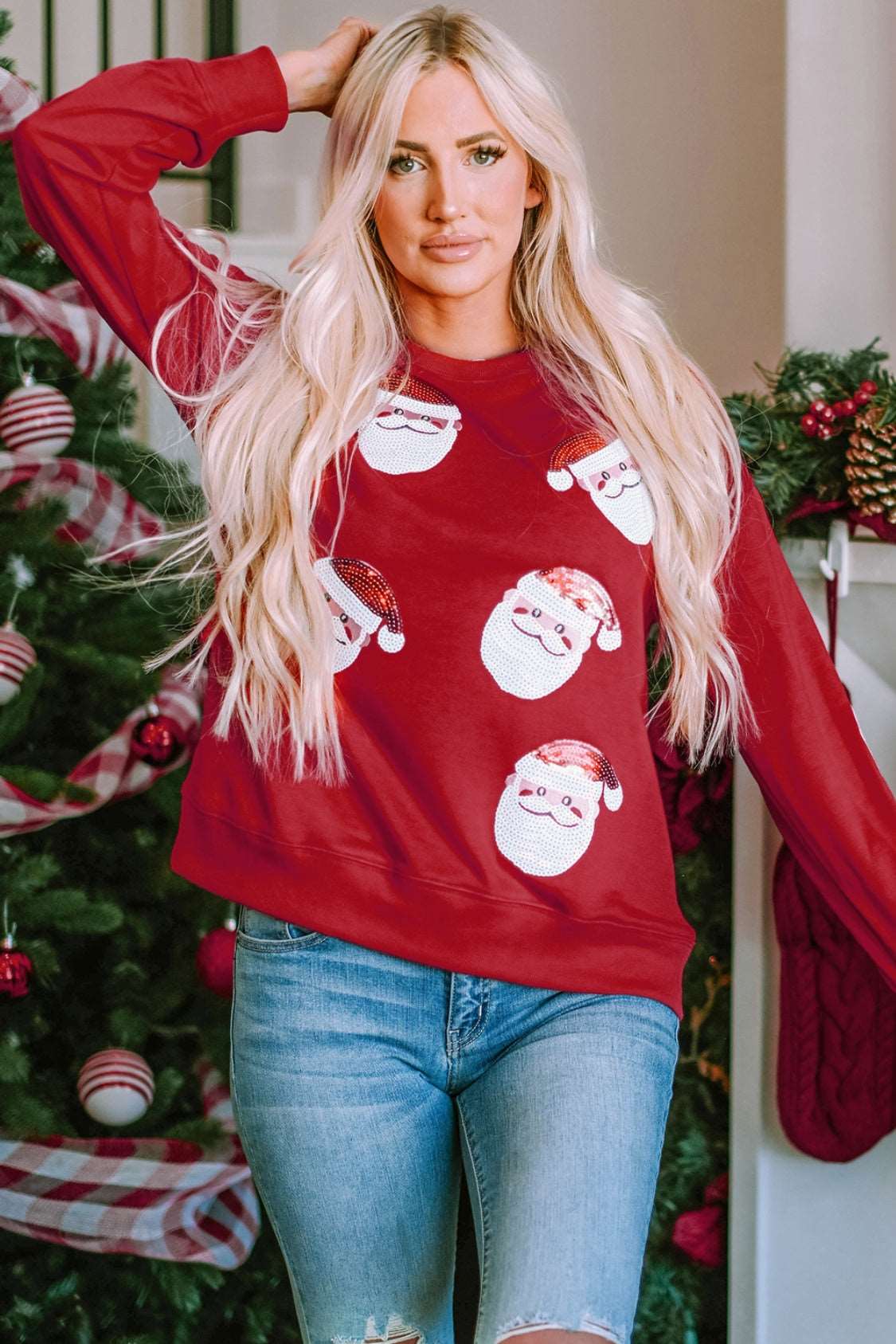 Sequin Santa Patch Round Neck Sweatshirt