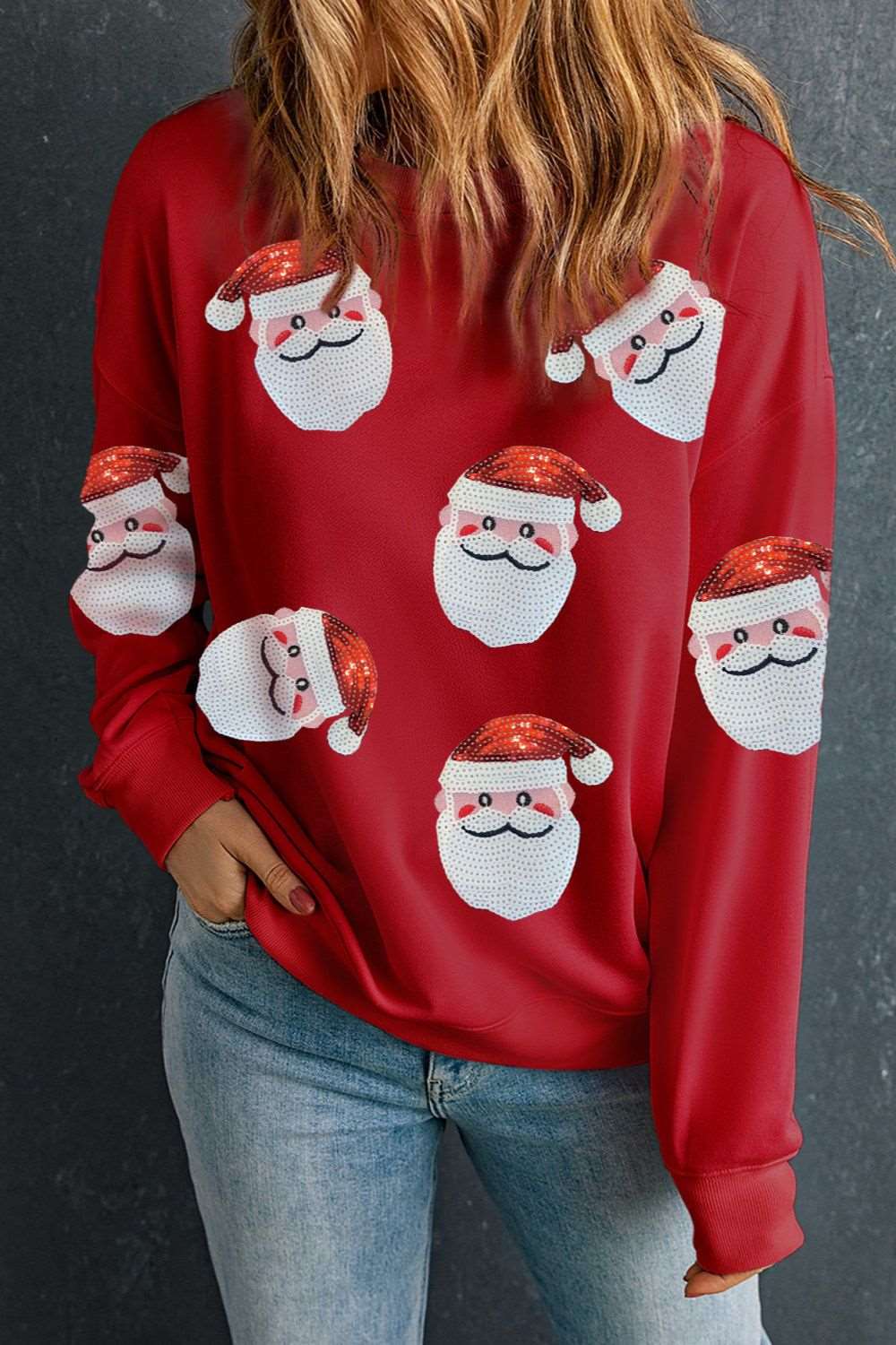 Sequin Santa Patch Round Neck Sweatshirt